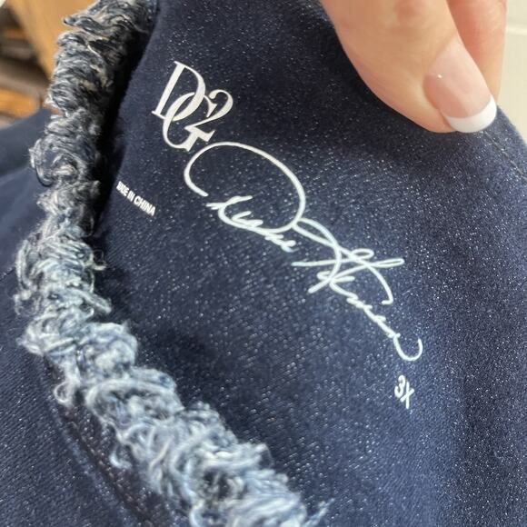 DG2 Diane Gilman Denim Jean Jacket Plus size 3X Stretch Frayed Zip Front Peasant - Picture 10 of 10